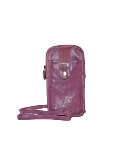 Stilvolle Vintage-Tasche aus Leder - Violette Umhänge-Pochette mit 2 Fächern und Schultergurt