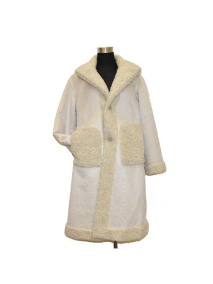 Modische Kunstleder-Kleidungsstücke: Beige doppelseitige Jacke aus synthetischem Mouton-Fell