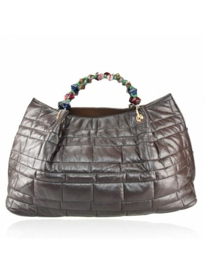 Dunkelbraune Kunstledertasche mit gestepptem Design und Schulterriemen - Stilvolle Eleganz und hoher Tragekomfort