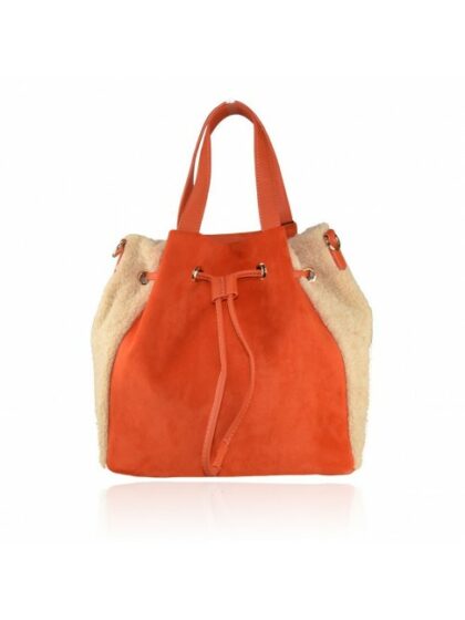 Modische Kunstledertasche mit abnehmbarem Schultergurt - Orange/Koralle