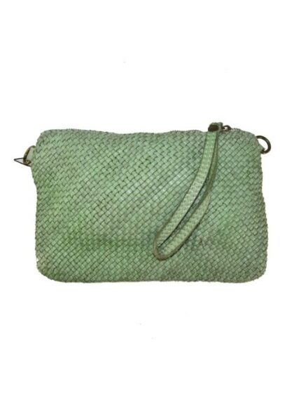 Vintage-Tasche: Mintfarbene Pochette aus gewaschenem Leder mit Vintage-Effekt