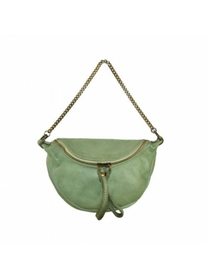 Exklusive grüne Vintage-Tasche aus echtem gewaschenem Leder mit abnehmbarem Gürtel