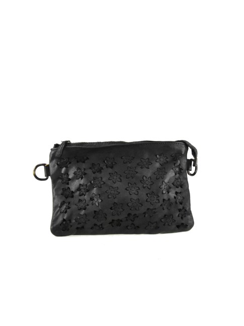 Vintage Clutch Unterarmtasche aus Leder in Schwarz – Stylische washed Leather Pochette mit Vintage-Effekt
