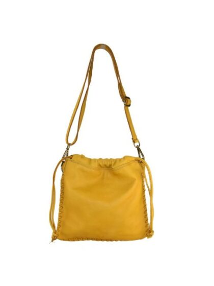 Vintage-Tasche: Gelbe gewaschene Lederhandtasche mit Schulterriemen