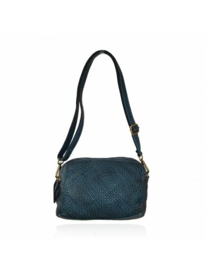 Vintage-Tasche - Blaue gewaschene gewebte Lederhandtasche mit Schulterriemen für einen stilvollen Look