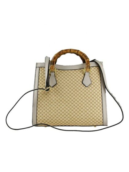 Beige Leder & Rafia Handtasche mit Schulterriemen - stilvolle und hochwertige Handtasche