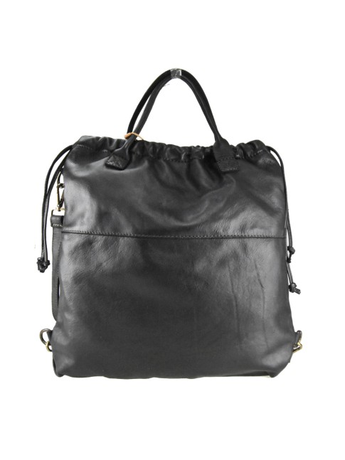 Schwarze Vintage Lederhandtasche – Umwandelbare Schultertasche in Rucksack-Stil mit Schultergurt