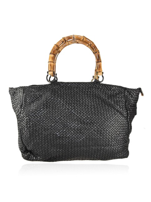 Stilvolle Vintage-Ledertasche für Damen – Handtasche und Schultertasche mit Schulterriemen, in Schwarz