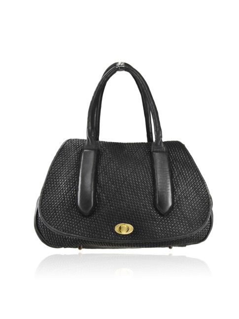 Stilvolle Vintage Leder Handtasche für Damen – Schultertasche mit Schultergurt, in Schwarz