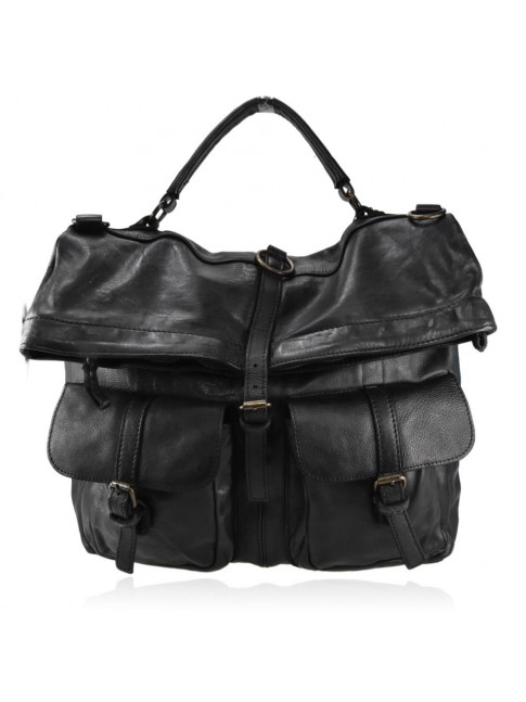 Vintage-Tasche: Konvertierbare Handtasche im Rucksack-Stil – Schwarz