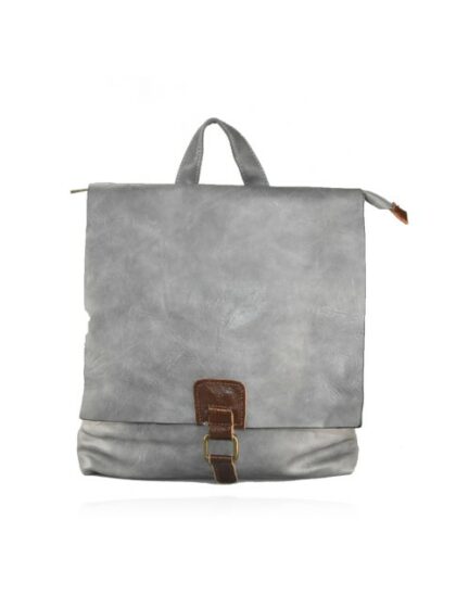 Grauer Rucksack aus Kunstleder - als Schultertasche tragbar