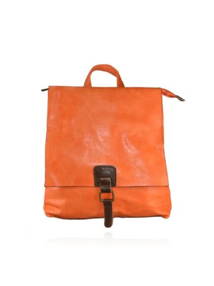 Modischer Rucksack aus Kunstleder – Schultertasche in Orange/Koralle