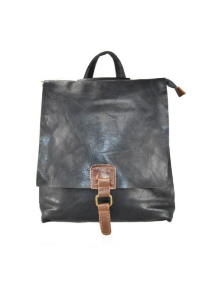 Schwarzer Rucksack aus Kunstleder - Schultertasche in synthetischem Leder