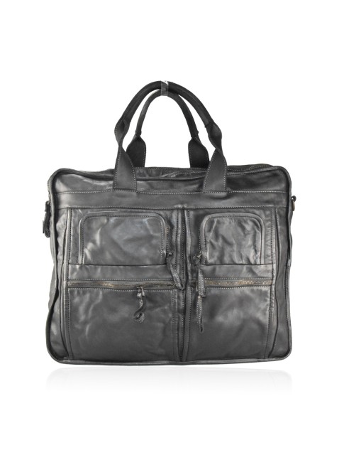 Stilvolle Vintage Handtaschen aus echtem Leder für Damen und Herren – Unisex washed leather bags in Schwarz